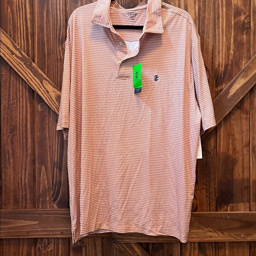 Izod Coral and White Striped Polo
